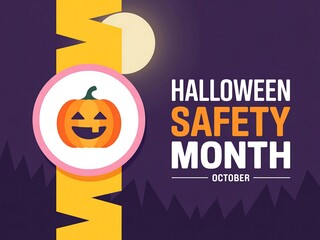 Celebrate halloween safety month in october with a spooky pumpkin and full moon illustration
