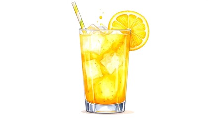 A refreshing yellow drink in a tall glass