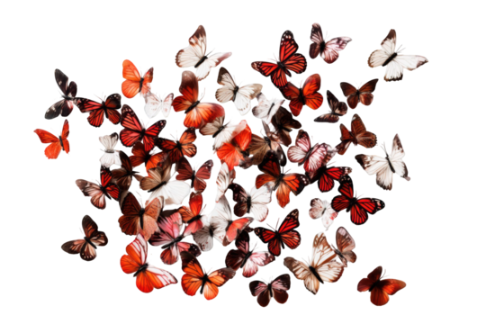 A cluster of multicolored butterflies