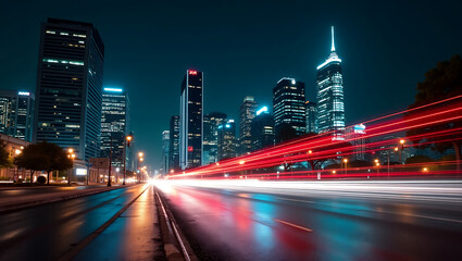 City Nightscape with Light Trails
