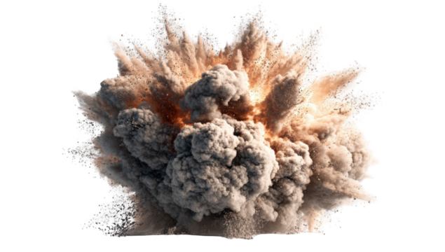 Explosion of a tan and gray cloud