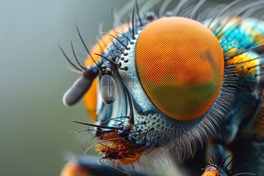 Vibrant insect compound eye macro closeup showcases intricate texture detail and detailed biology for nature and science study and educational research