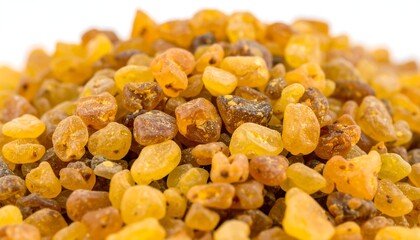 Close-up of amber stones, various shades of yellow and brown