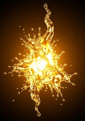 Obraz premium Dynamic golden liquid splash abstract design featuring illuminating core and rich amber background creating visual