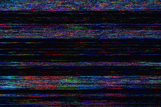 Dynamic colorful glitch effect texture overlay simulating digital error or signal disruption adding a modern distorted aesthetic appeal