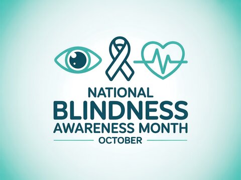 National blindness awareness month october graphic with eye ribbon and heartbeat symbols