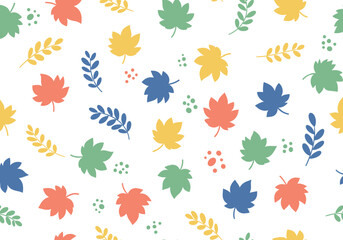 Fototapeta premium A vibrant collection of autumnal leaf patterns and delicate floral accents scattered across a crisp white background