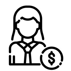 Woman With Coin Lined Icon, Financial Advisor Icon, Black And White Lined Icon Vector.