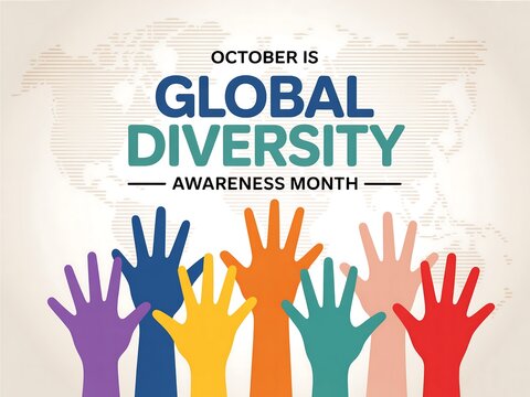 Celebrating global diversity awareness month with a vibrant display of raised hands