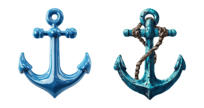 Two nautical anchors on a solid field