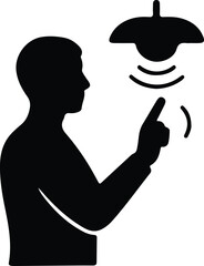 Illustrator Vector Man pointing at smart home light bulb silhouette
