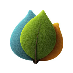 Three Stylized Fuzzy Leaves In Blue Green And Orange Hues Overlap Against A Transparent Background