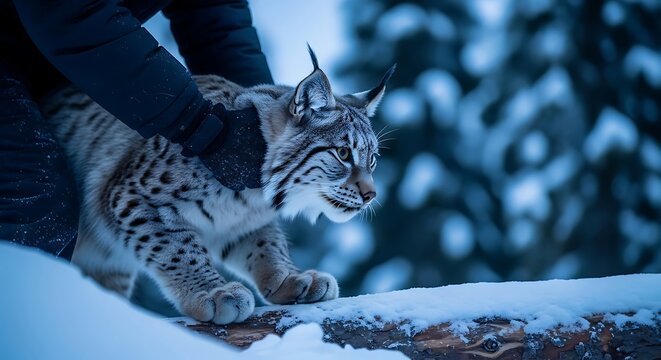 Lynx Encounter: A Gentle Touch in a Winter Landscape