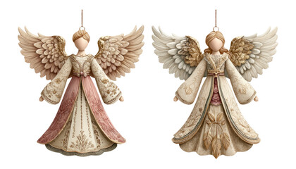 Elegant Angel Figurines with Ornate Wings and Beautiful Dresses Design