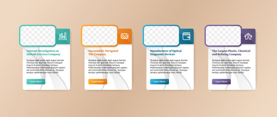 four colorful rectangle element banner and text box template design. business model concept with  successive steps or plans. modern infographic design template. illustration vector with photo space