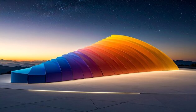 Colorful arc sculpture at sunrise