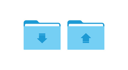 Download and upload folder icon set. This simple, clean vector illustration in blue is perfect for modern UI and web design