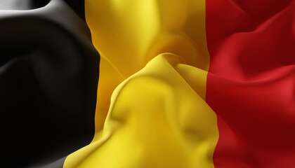 Waving flag of Belgium. Close-Up