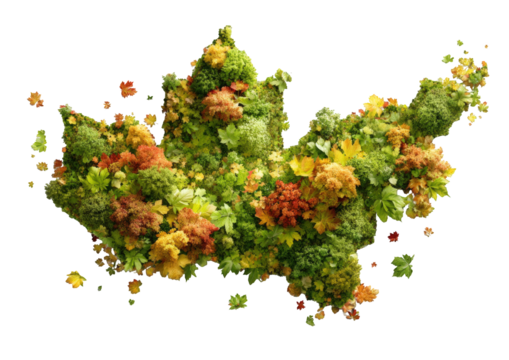 Autumnal leaf arrangement in a map-like form