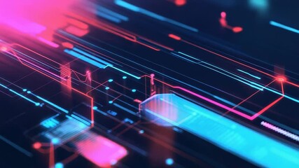 Futuristic motherboard circuitry transferring data with light trails - Powered by Adobe