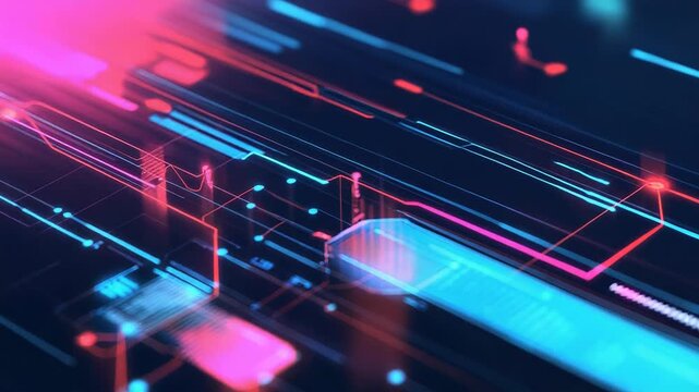 Futuristic motherboard circuitry transferring data with light trails - Powered by Adobe