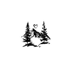 Obraz premium Hand-drawn Illustration of Mountains and Pine