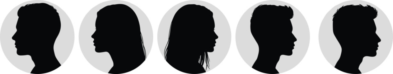 Silhouette profile avatars of men and women, vector illustration for identity, digital profile, icon, social media, and branding use