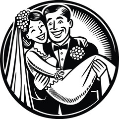 Joyful Wedding Celebration Groom Carries Bride in Whimsical Embrace Symbolizing Happiness and New Beginnings