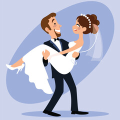 Joyful Wedding Celebration Groom Carries Bride in Whimsical Embrace Symbolizing Happiness and New Beginnings