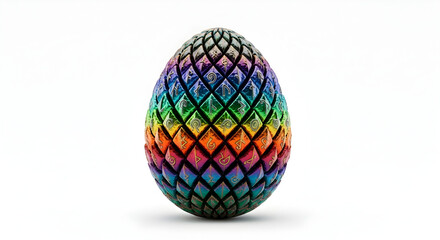 Obraz premium Stunning iridescent dragon egg with intricate patterns and vibrant colors, perfect for fantasy projects and creative designs with isolated white background