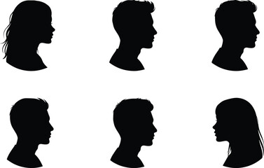 Silhouettes of male and female profiles in side view, vector illustration for avatar design, hairstyle, identity, and digital use