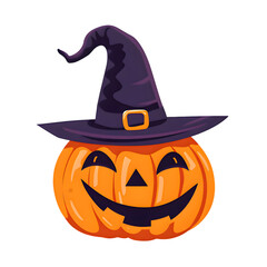 Pumpkin with Witch Hat PNG Happy Halloween Cartoon Jack O Lantern Illustration Clipart,generative ai	