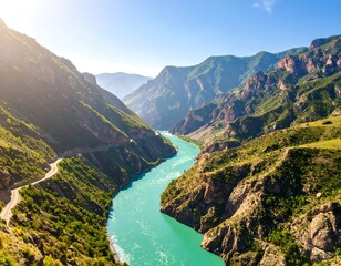 Mountainous river valley scene