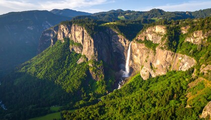 Fototapeta premium Majestic Waterfall Cascading Down Mountainside