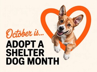 Happy dog in heart shape promotes adopt a shelter dog month in october