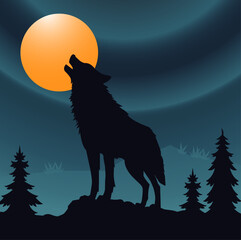 Wolf Silhouette—Howling Animal Vector