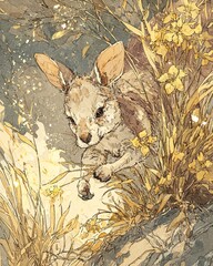 Obraz premium Adorable Wild Animal In Nature Scene A Playful Baby Kangaroo Playfully Pouncing From Behind A