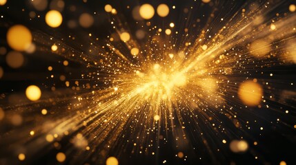 24.A mesmerizing firework explosion captured in mid-air, with radiant trails of golden light cascading outward. The contrast between the dark backdrop and bright colors enhances the energy while