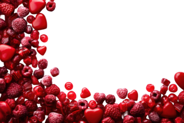 A vibrant border of red berries and hearts