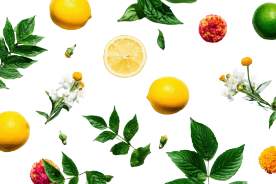 Citrus and Floral Pattern on Black
