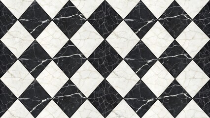A black and white marble tile pattern creates a striking geometric design, adding a touch of elegance to any surface or interior © Anjuman