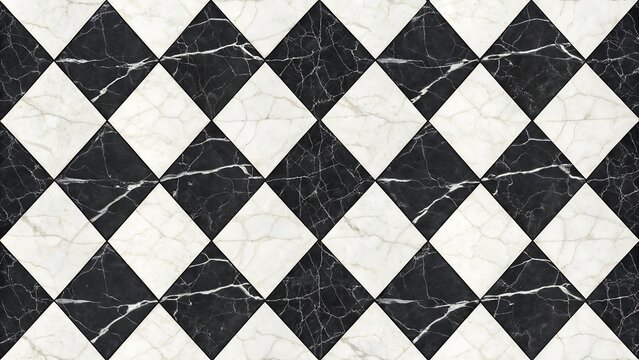 A black and white marble tile pattern creates a striking geometric design, adding a touch of elegance to any surface or interior