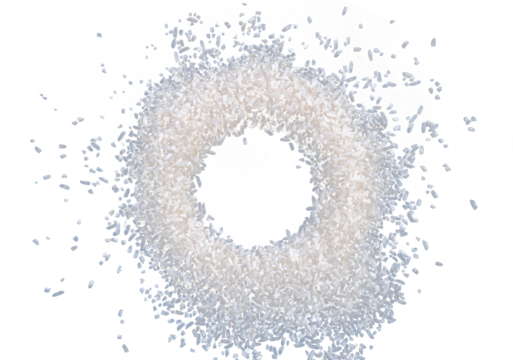 The circle is formed from raw rice that is isolated on a white background