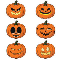 Halloween Vector Pumpkin Single Icon Set – EPS10, Flat Illustration