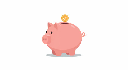 Pink Piggy Bank with Gold Coin.