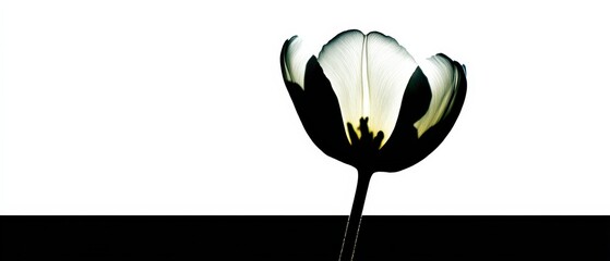 Single Black and White Tulip Flower with Bright Petals and Slender Stem Isolated on a White Background for Floral and Nature Decor