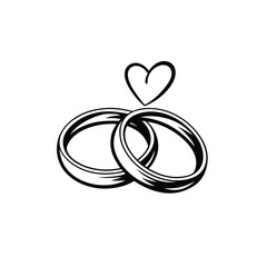 Elegant Wedding Rings Intertwined Symbolizing Eternal Love and Commitment A Heart Above Signifies the Bond