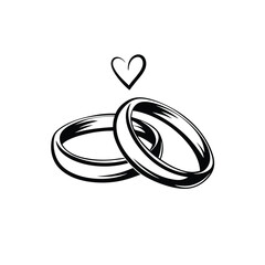 Elegant Wedding Rings Intertwined Symbolizing Eternal Love and Commitment A Heart Above Signifies the Bond