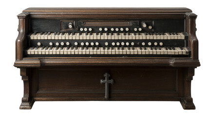 Fototapeta premium Vintage Wooden Organ with Keys and Buttons on Isolated Transparent Background