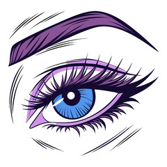 A cartoon vector illustration of a woman's brown eye with beautiful eyelashes, mascara, and a natural eyebrow